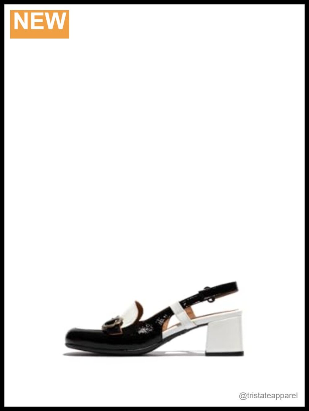 Patent Leather Block Heel Pumps with Flower Buckle Detail